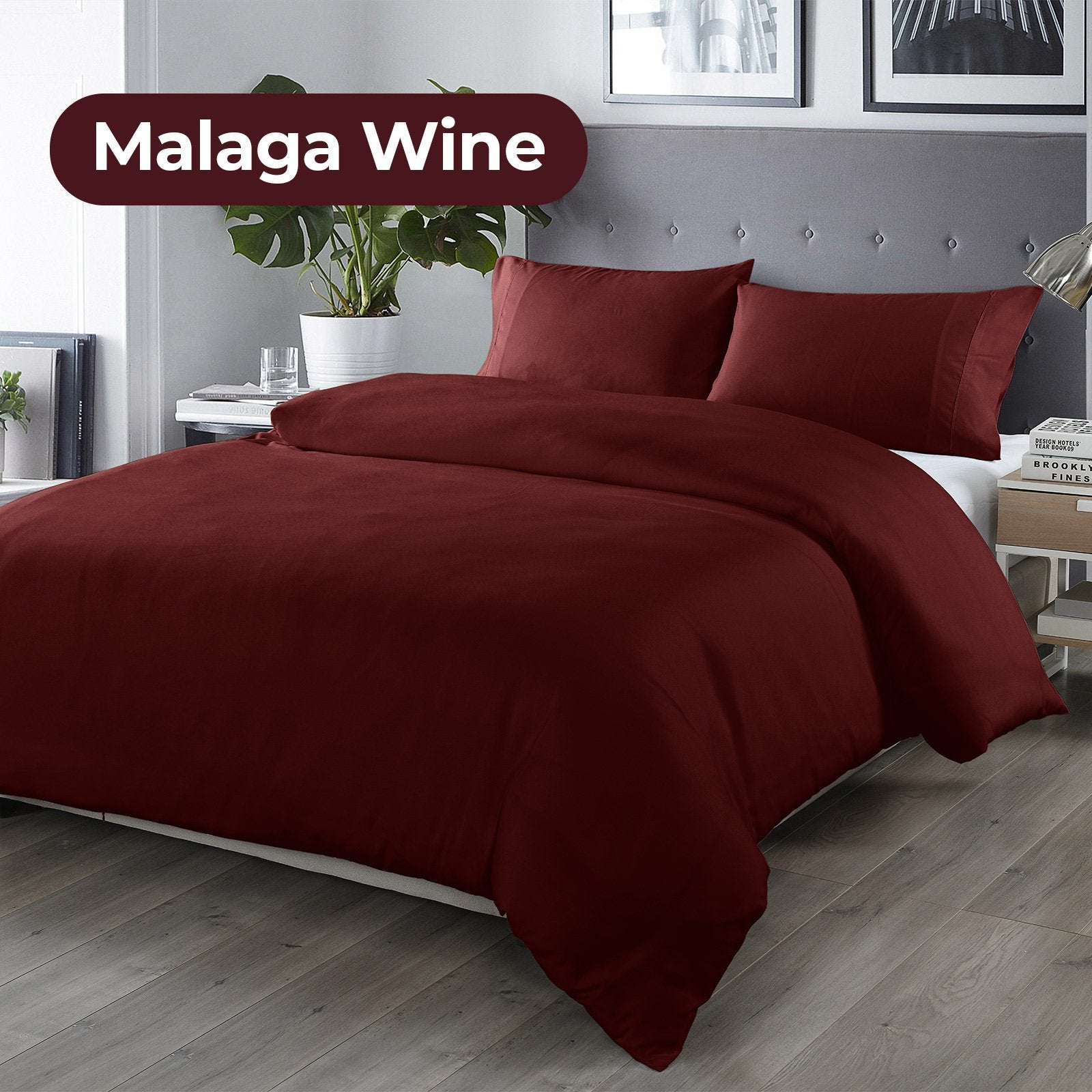 Royal Comfort Bamboo Blended Quilt Cover Set 1000TC Ultra Soft Luxury Bedding Queen Malaga Wine - Bedzy Australia