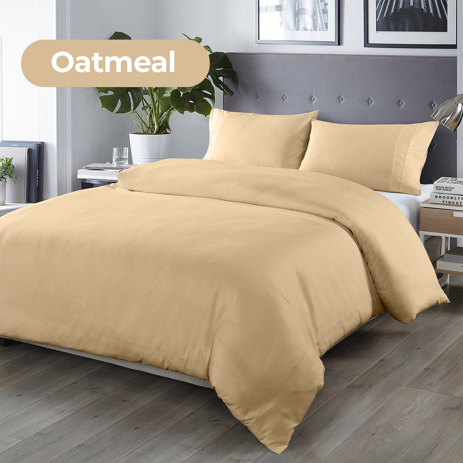 Royal Comfort Bamboo Blended Quilt Cover Set 1000TC Ultra Soft Luxury Bedding Queen Oatmeal - Bedzy Australia