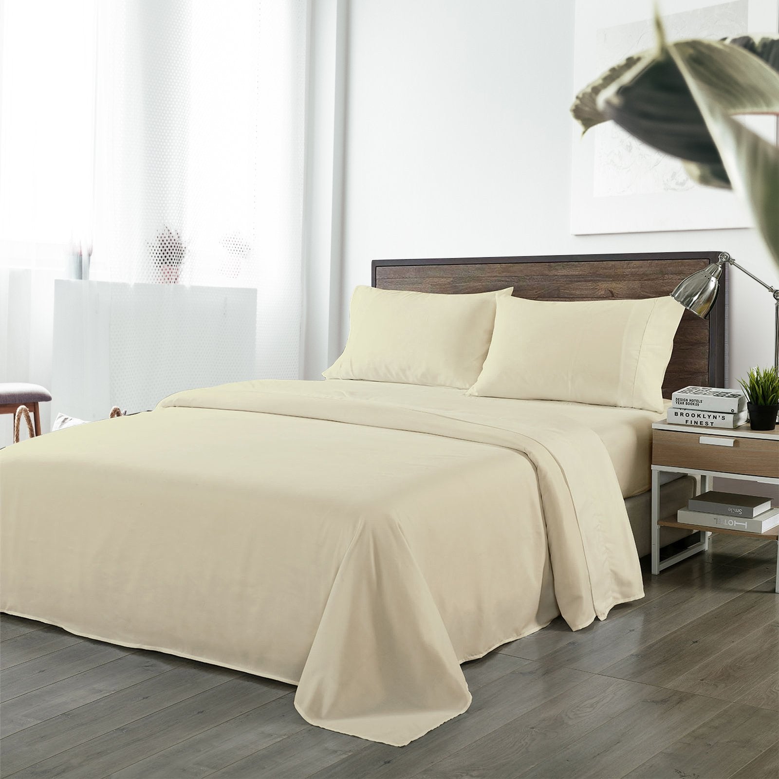 Royal Comfort Bamboo Blended Sheet & Pillowcases Set 1000TC Ultra Soft Bedding Double Ivory - Bedzy Australia