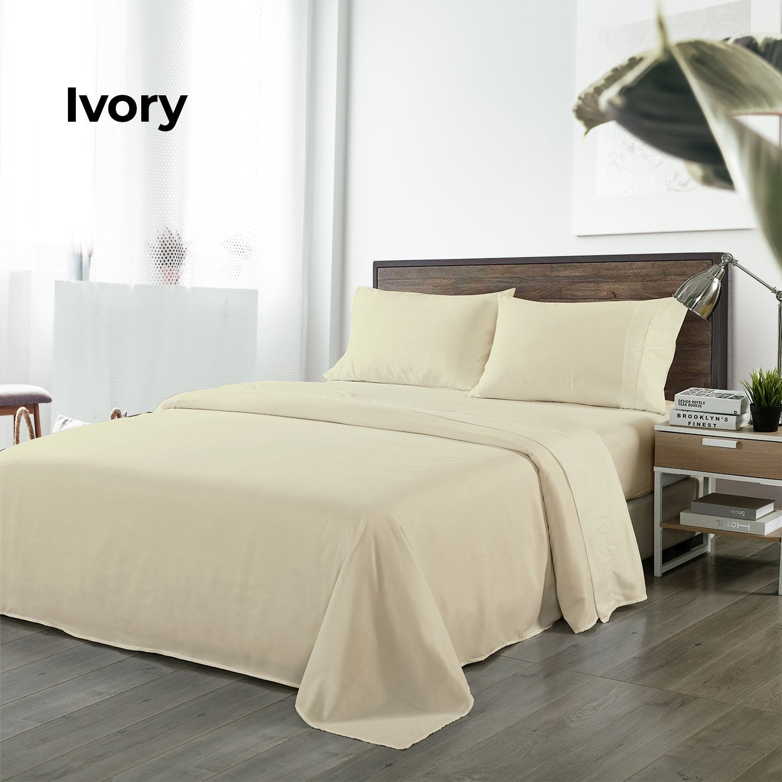 Royal Comfort Bamboo Blended Sheet & Pillowcases Set 1000TC Ultra Soft Bedding Double Ivory - Bedzy Australia