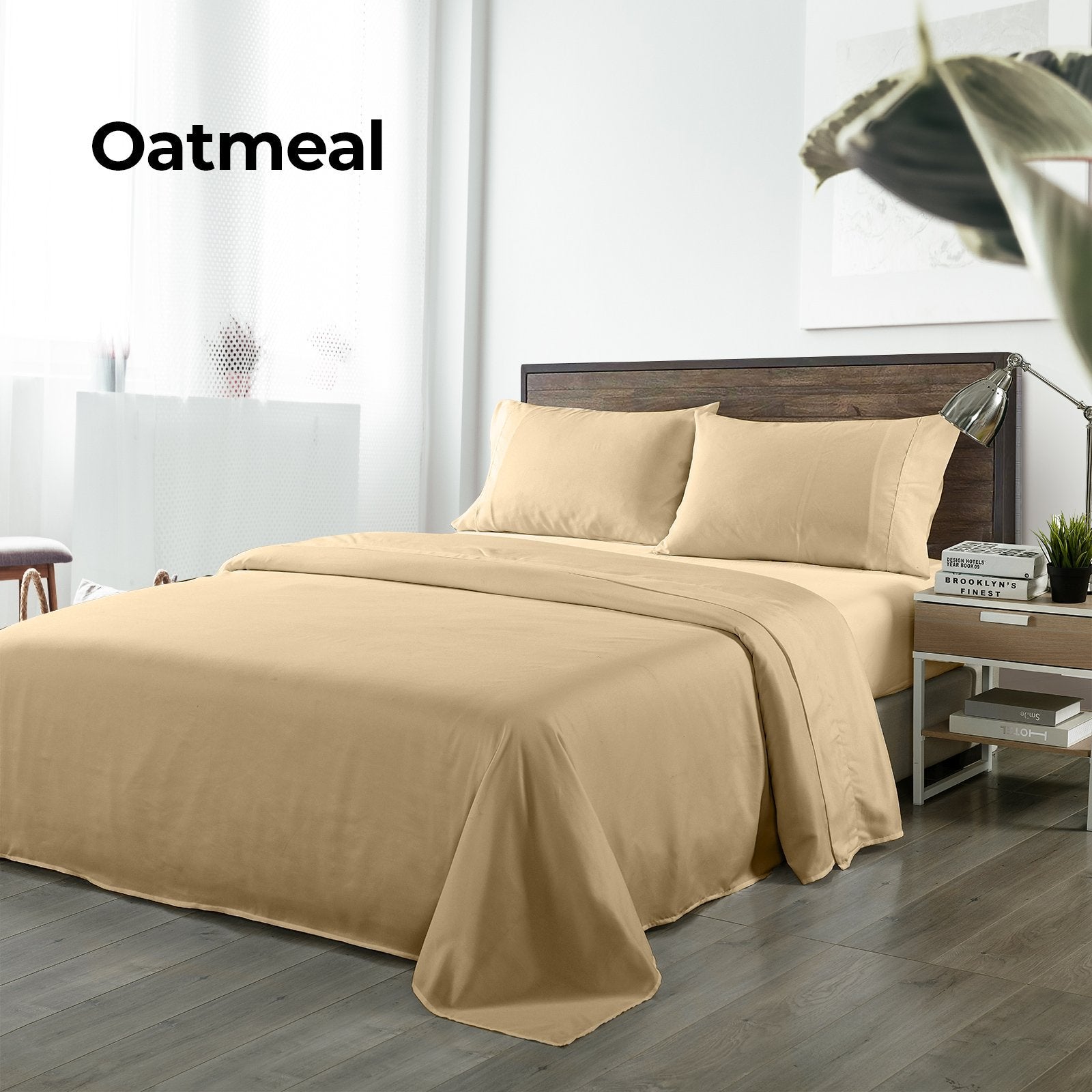 Royal Comfort Bamboo Blended Sheet & Pillowcases Set 1000TC Ultra Soft Bedding King Oatmeal - Bedzy Australia