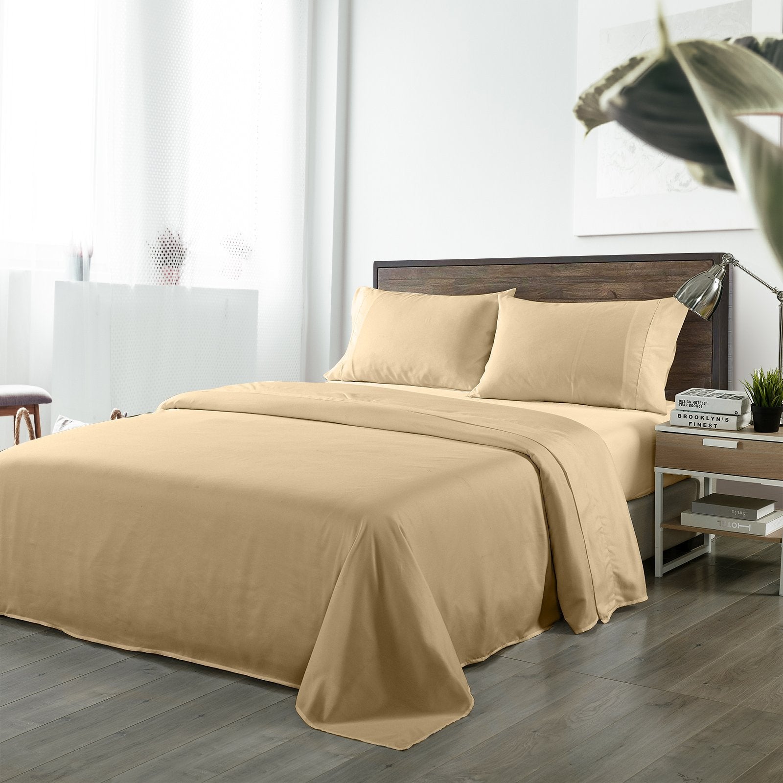 Royal Comfort Bamboo Blended Sheet & Pillowcases Set 1000TC Ultra Soft Bedding King Oatmeal - Bedzy Australia