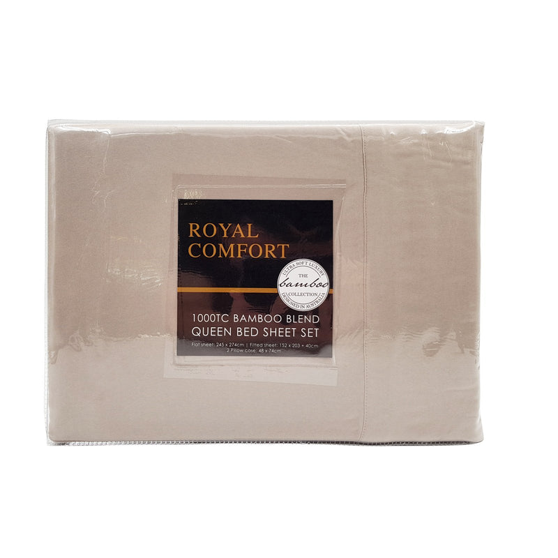 Royal Comfort Bamboo Blended Sheet & Pillowcases Set 1000TC Ultra Soft Bedding Queen Warm Grey - Bedzy Australia