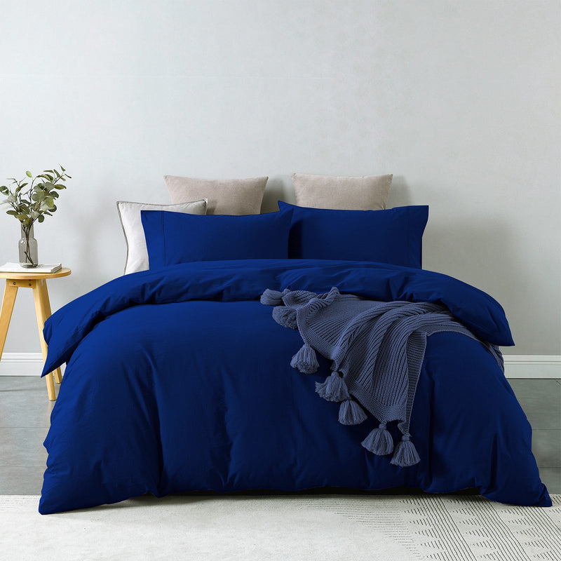 Royal Comfort Vintage Washed 100% Cotton Quilt Cover Set Bedding Ultra Soft King Royal Blue - Bedzy Australia