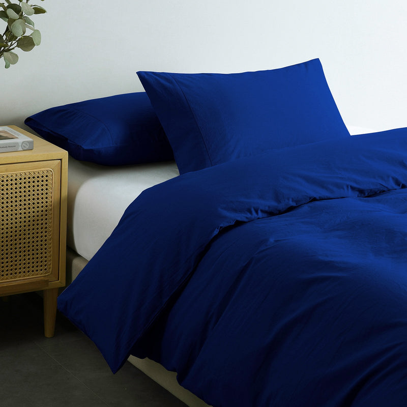 Royal Comfort Vintage Washed 100% Cotton Quilt Cover Set Bedding Ultra Soft King Royal Blue - Bedzy Australia