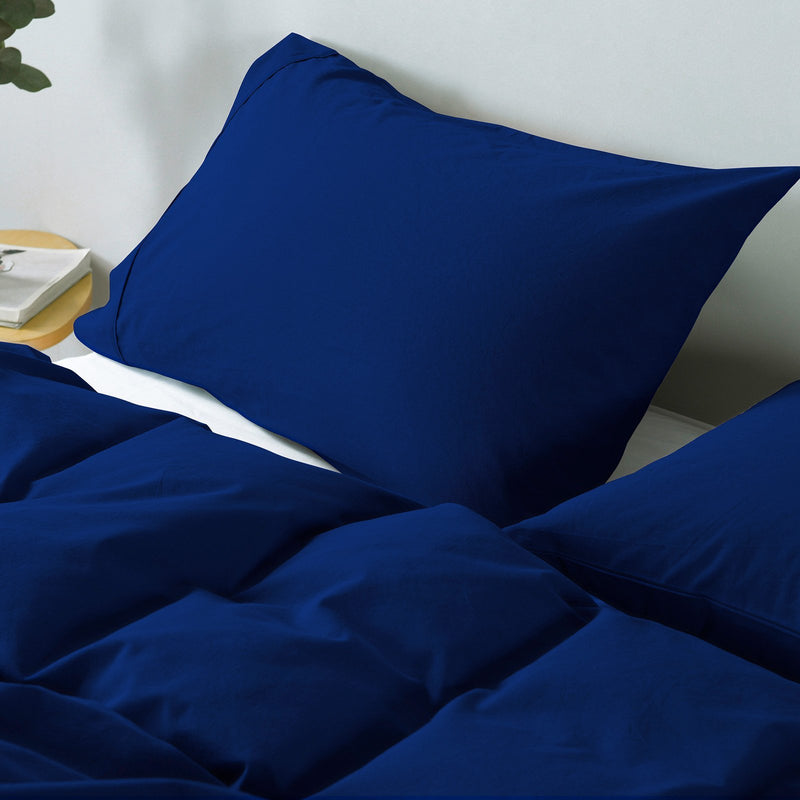 Royal Comfort Vintage Washed 100% Cotton Quilt Cover Set Bedding Ultra Soft King Royal Blue - Bedzy Australia