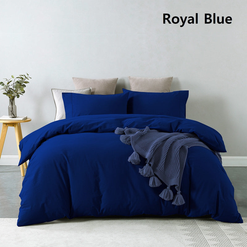 Royal Comfort Vintage Washed 100% Cotton Quilt Cover Set Bedding Ultra Soft King Royal Blue - Bedzy Australia