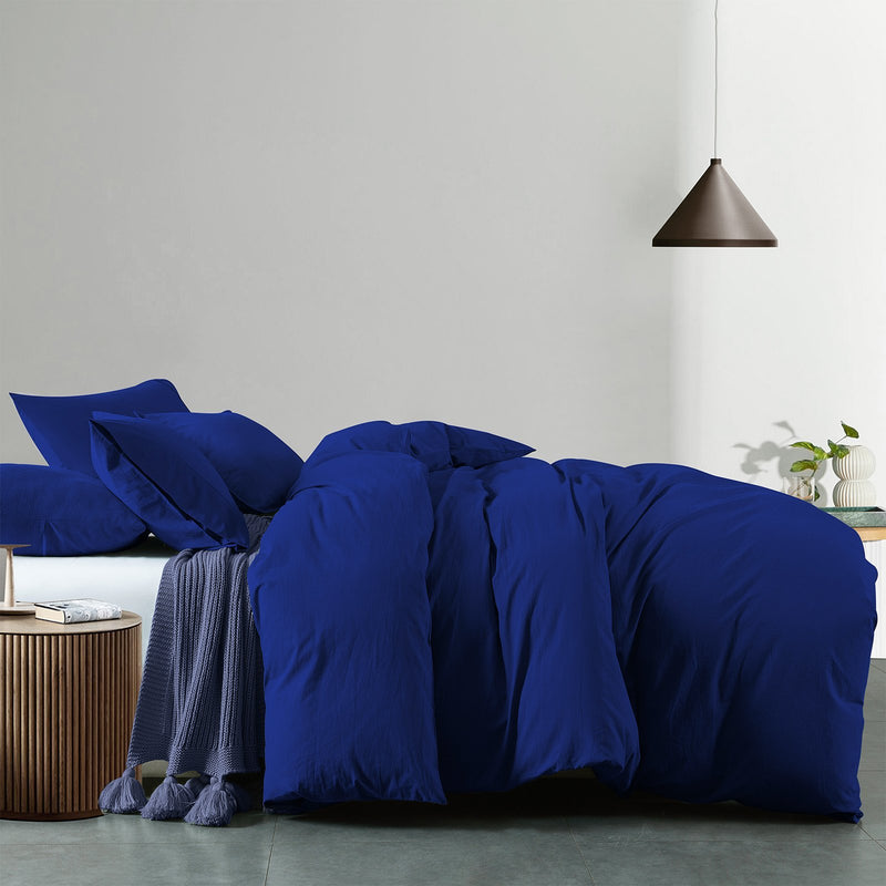 Royal Comfort Vintage Washed 100% Cotton Quilt Cover Set Bedding Ultra Soft King Royal Blue - Bedzy Australia