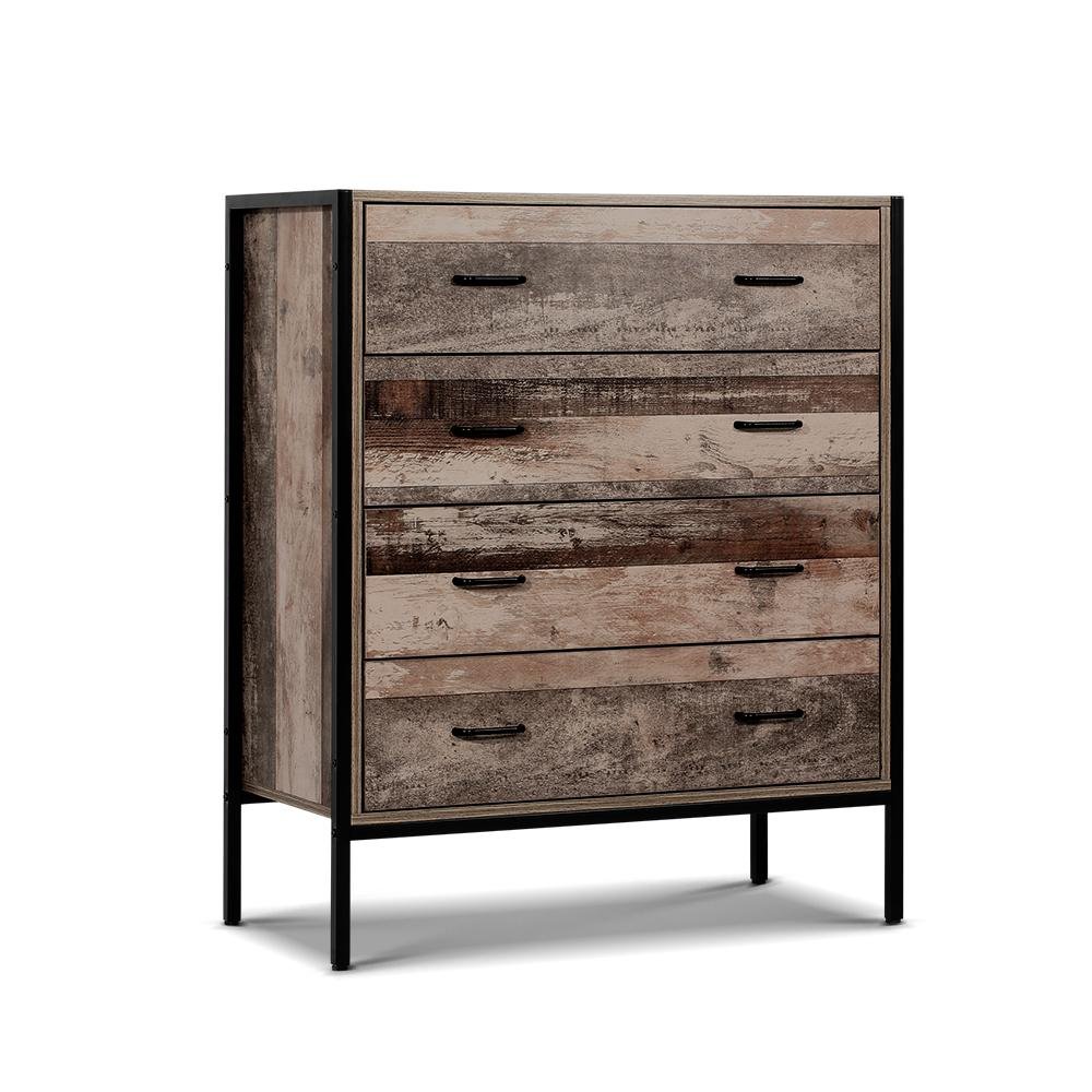 Rustic Industrial Look 4-drawer Tallboy - Bedzy Australia