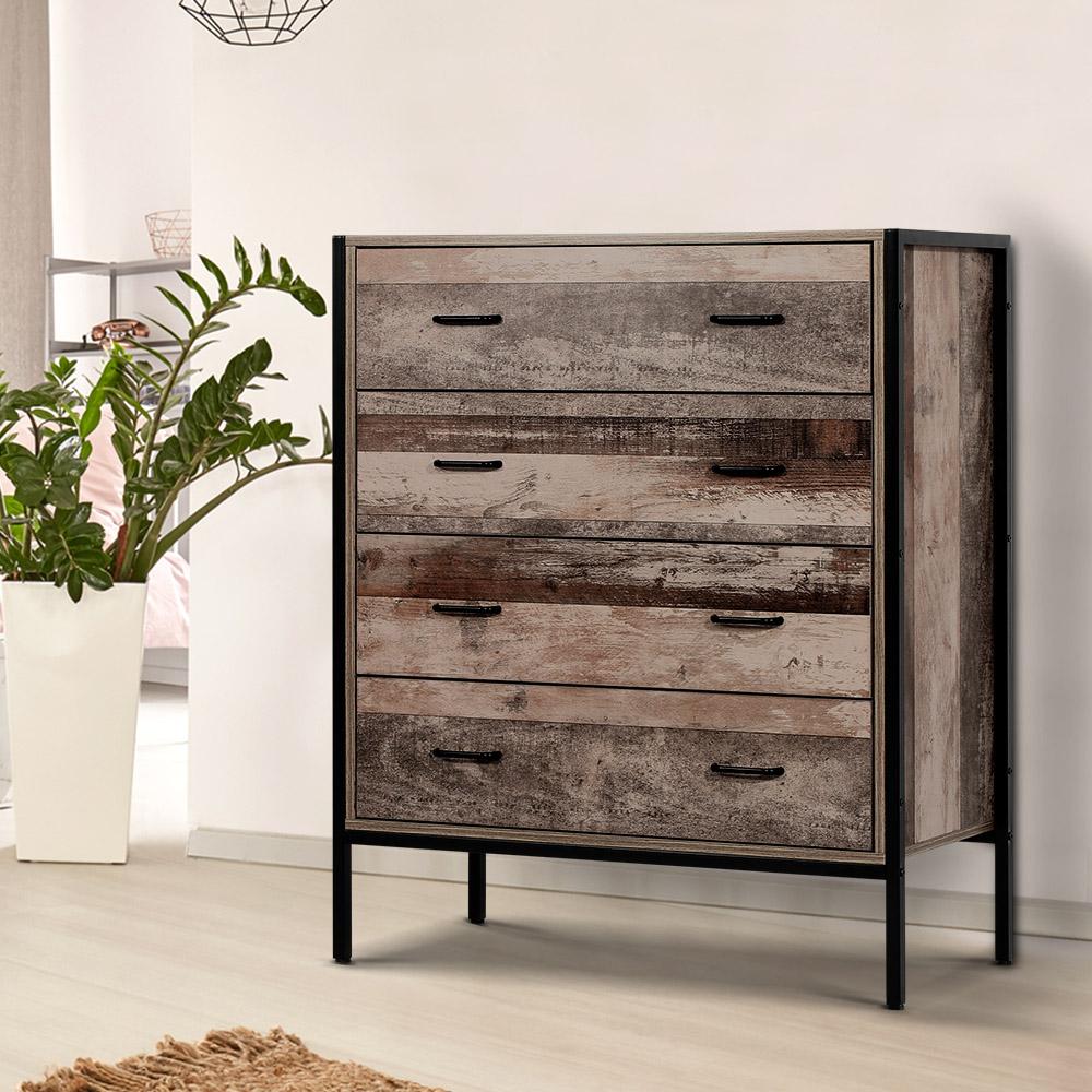 Rustic Industrial Look 4-drawer Tallboy - Bedzy Australia