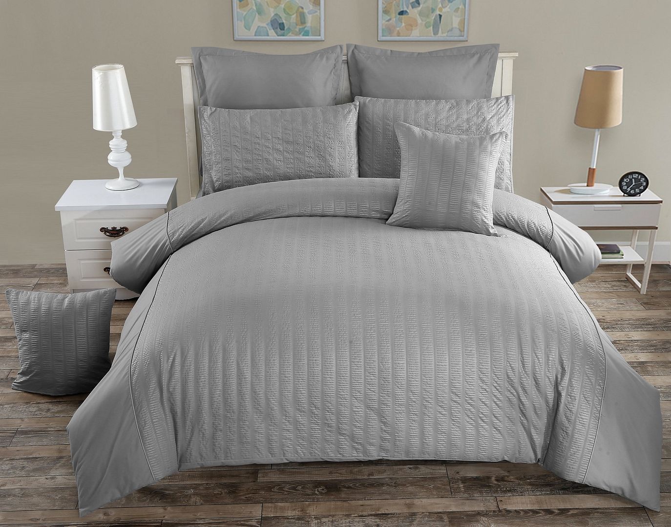 Seersucker King Size Grey Duvet Doona Quilt Cover Set - Home & Garden > Bedding - Bedzy Australia