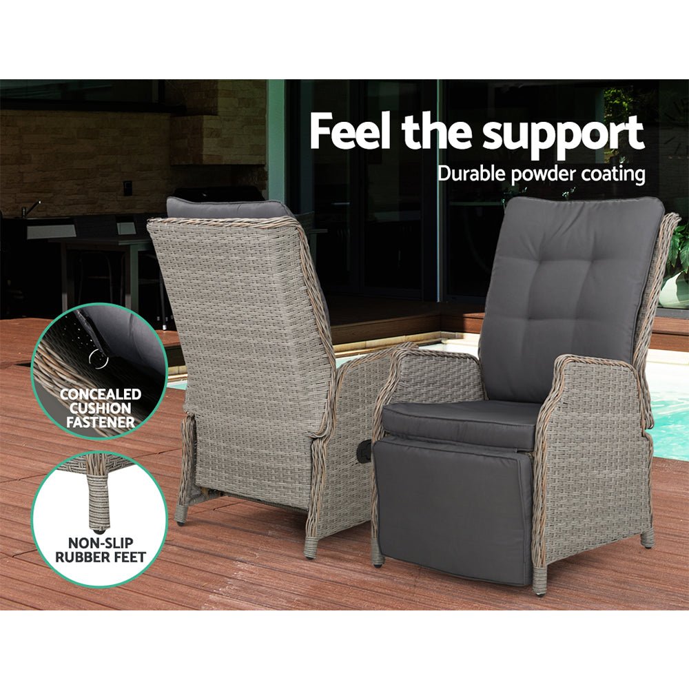 Set of 2 Elara Outdoor Recliner Patio Chairs Grey - Furniture > Outdoor - Bedzy Australia