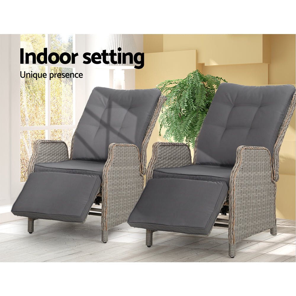 Set of 2 Elara Outdoor Recliner Patio Chairs Grey - Furniture > Outdoor - Bedzy Australia