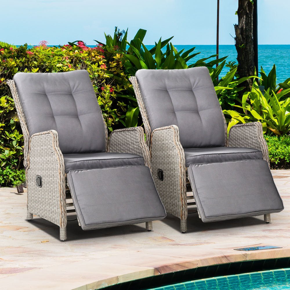 Set of 2 Elara Outdoor Recliner Patio Chairs Grey - Furniture > Outdoor - Bedzy Australia