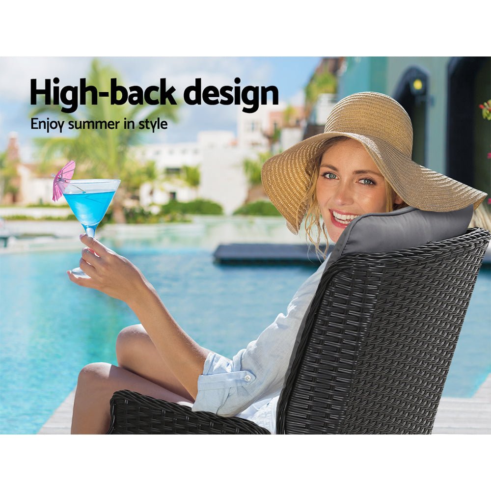 Set of 2 Ella Outdoor Recliner Patio Chairs Black - Furniture > Outdoor - Bedzy Australia