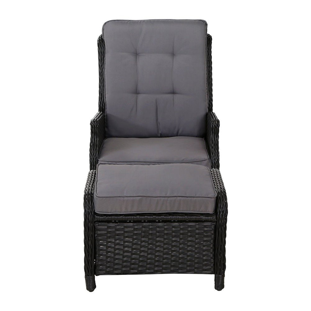 Set of 2 Ella Outdoor Recliner Patio Chairs Black - Furniture > Outdoor - Bedzy Australia