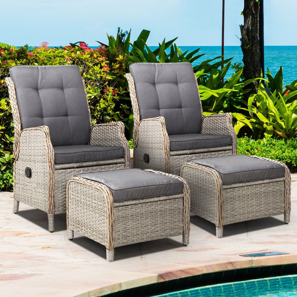 Set of 2 Ella Outdoor Recliner Patio Chairs Grey - Furniture > Outdoor - Bedzy Australia