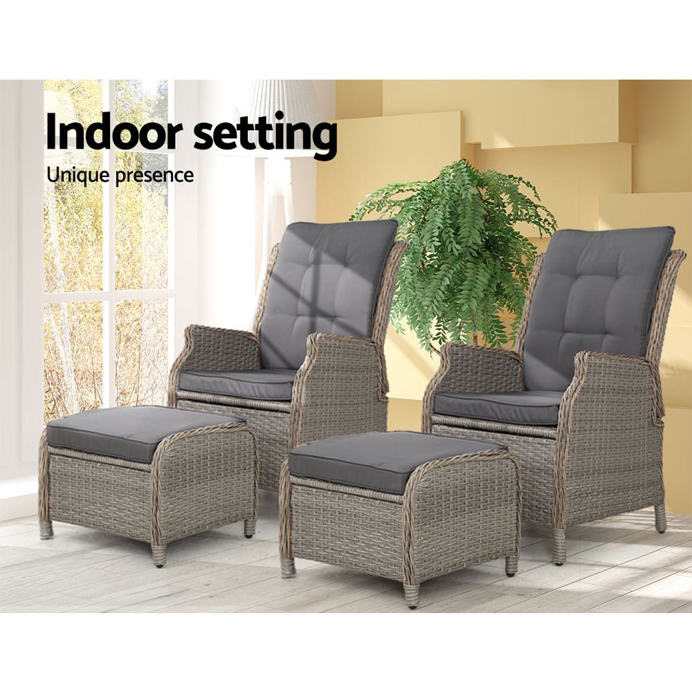 Set of 2 Ella Outdoor Recliner Patio Chairs Grey - Furniture > Outdoor - Bedzy Australia