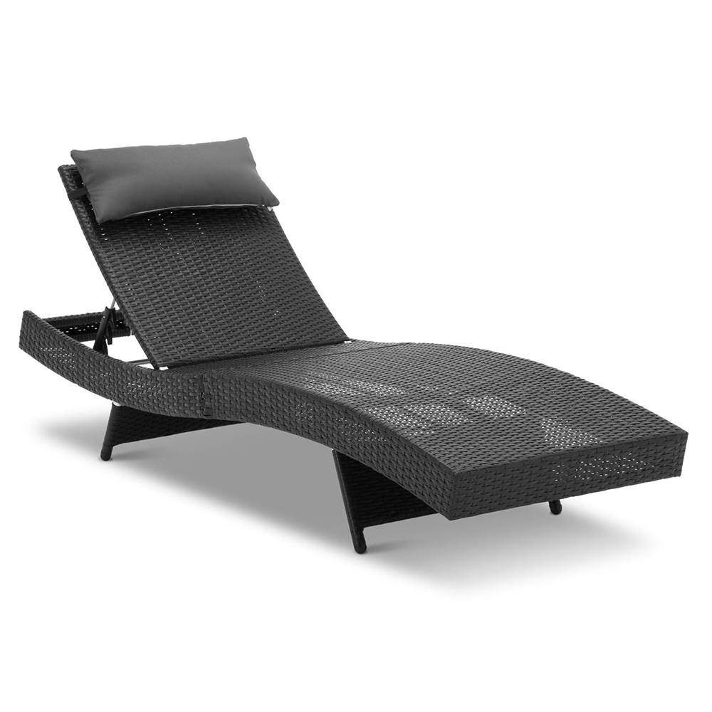 Set of 2 Outdoor Wicker Sun Lounges - Black - Bedzy Australia