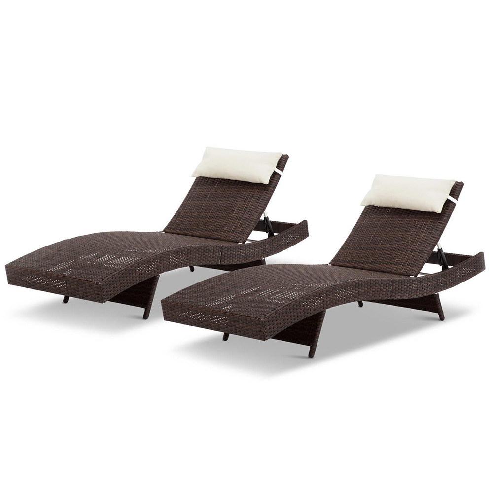 Set of 2 Outdoor Wicker Sun Lounges - Brown - Bedzy Australia