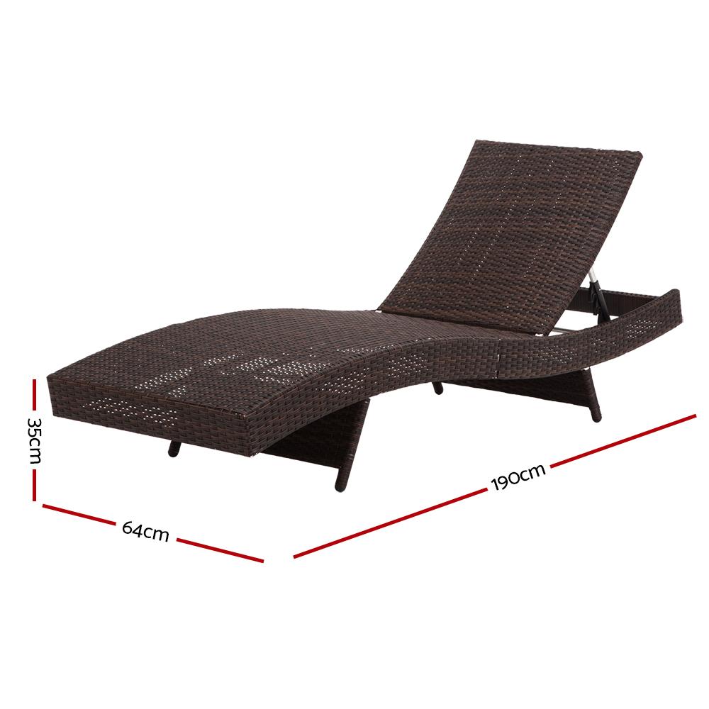 Set of 2 Outdoor Wicker Sun Lounges - Brown - Bedzy Australia