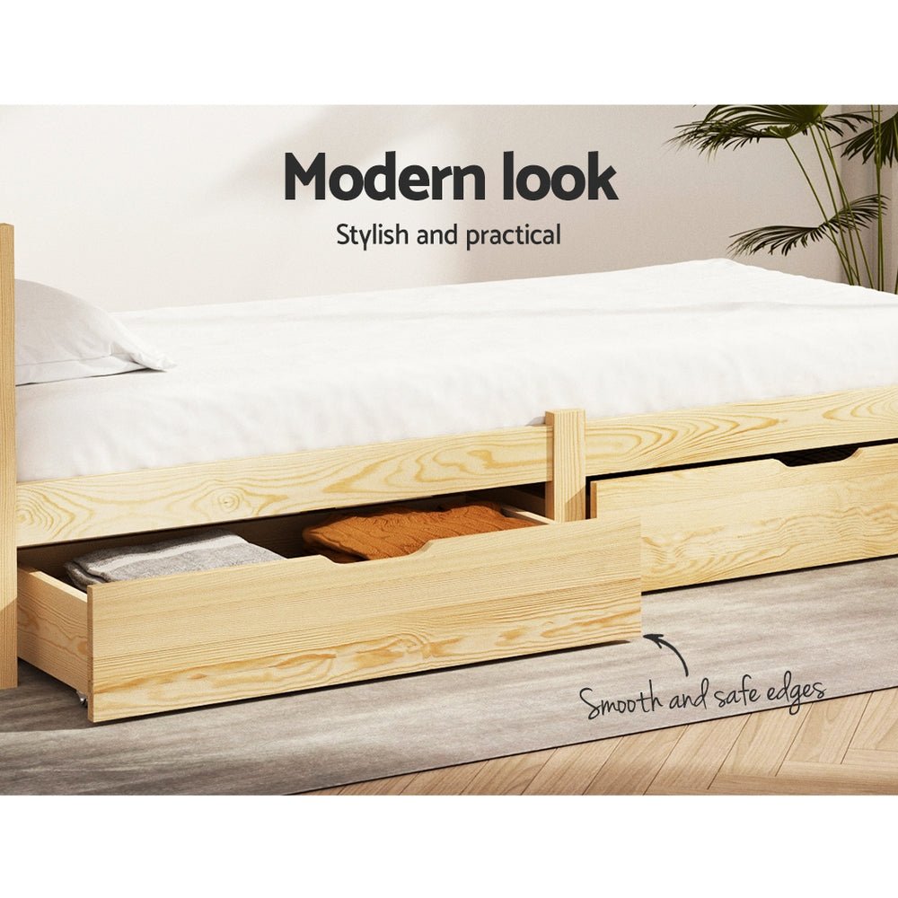 Set of 2 Storage Drawers for Bribie Wooden Bed Frame - Furniture > Bedroom - Bedzy Australia