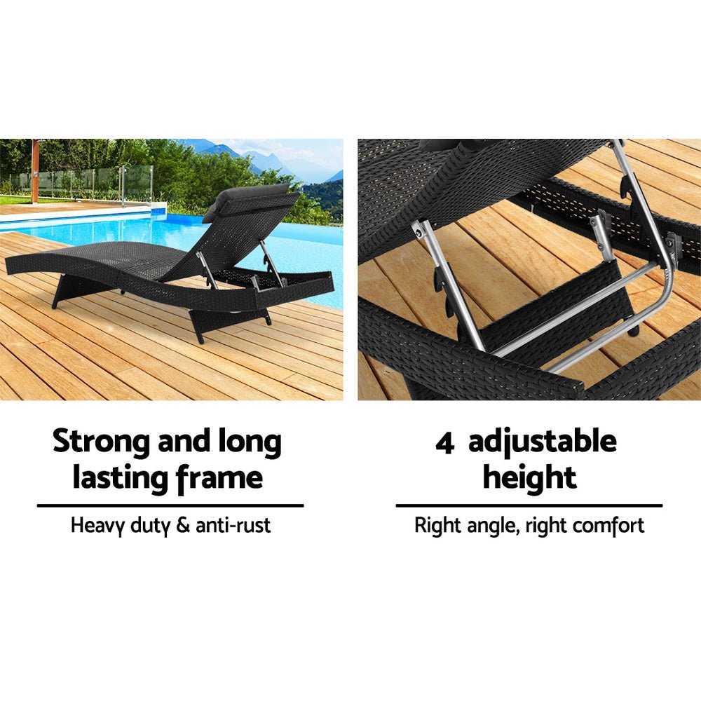 Set of 2 Wicker Outdoor Sun Loungers Black - Furniture > Outdoor - Bedzy Australia