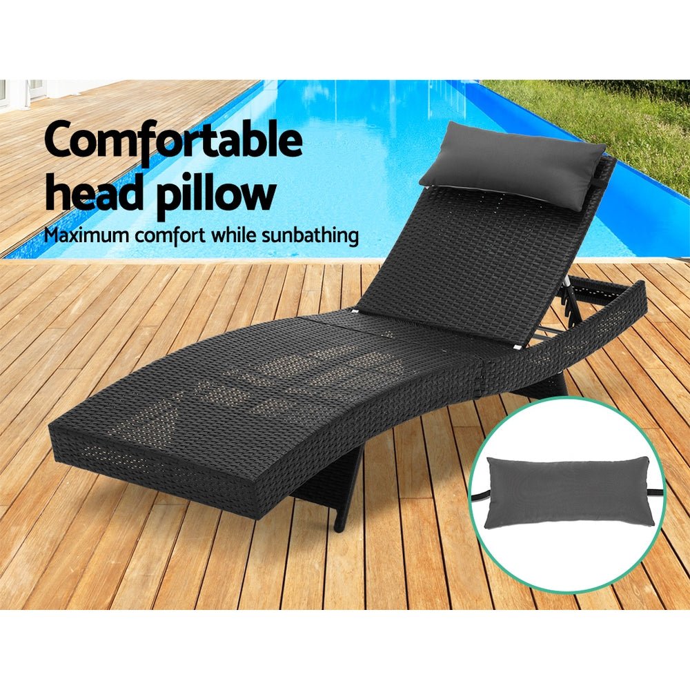 Set of 2 Wicker Outdoor Sun Loungers Black - Furniture > Outdoor - Bedzy Australia