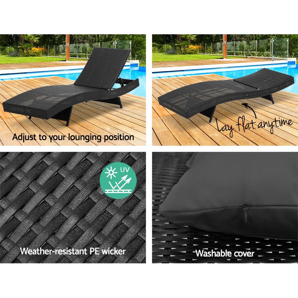 Set of 2 Wicker Outdoor Sun Loungers Black - Furniture > Outdoor - Bedzy Australia