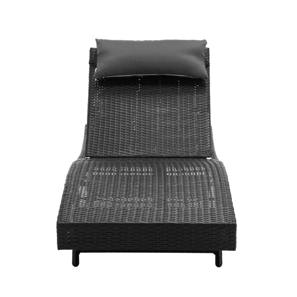 Set of 2 Wicker Outdoor Sun Loungers Black - Furniture > Outdoor - Bedzy Australia