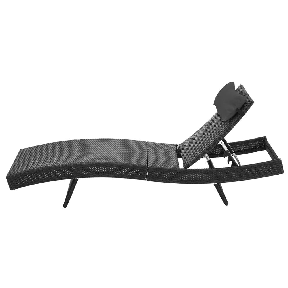 Set of 2 Wicker Outdoor Sun Loungers Black - Furniture > Outdoor - Bedzy Australia