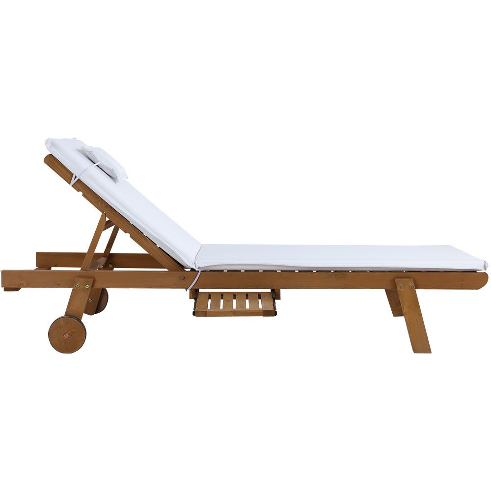 Set of 2 Wooden Sun Loungers Wheel Patio White - Furniture > Outdoor - Bedzy Australia