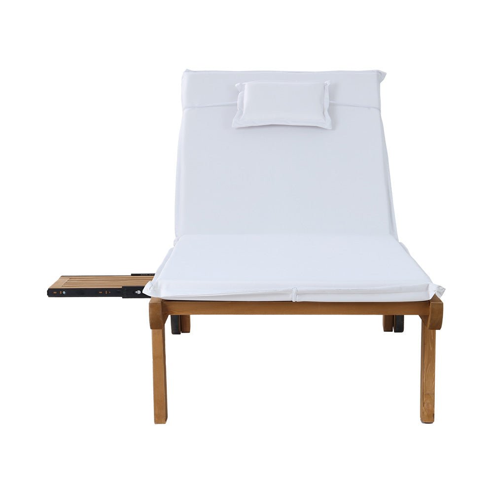 Set of 2 Wooden Sun Loungers Wheel Patio White - Furniture > Outdoor - Bedzy Australia