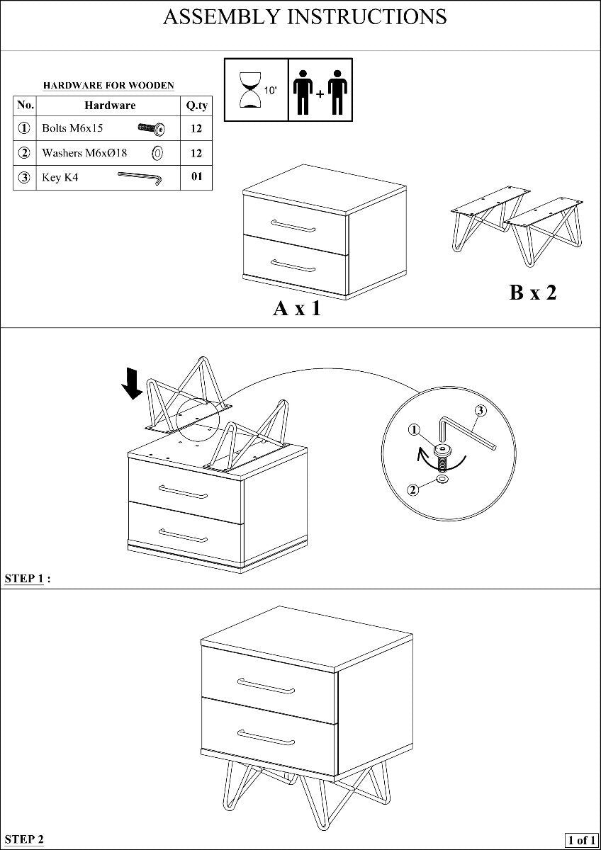 Shelby Bedside Table - 2 Drawers - Bedzy Australia