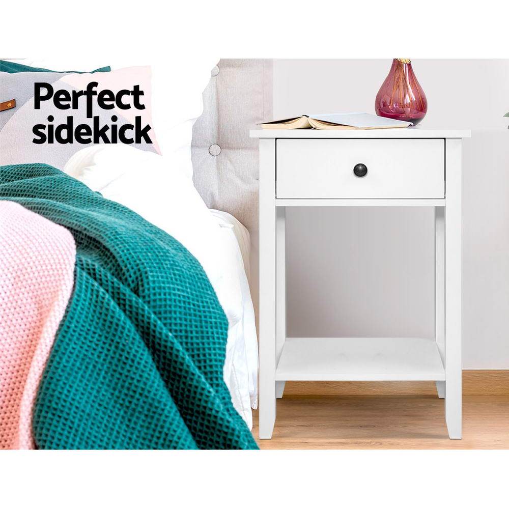 Simple Bedside Table With Drawer White - Bedzy Australia