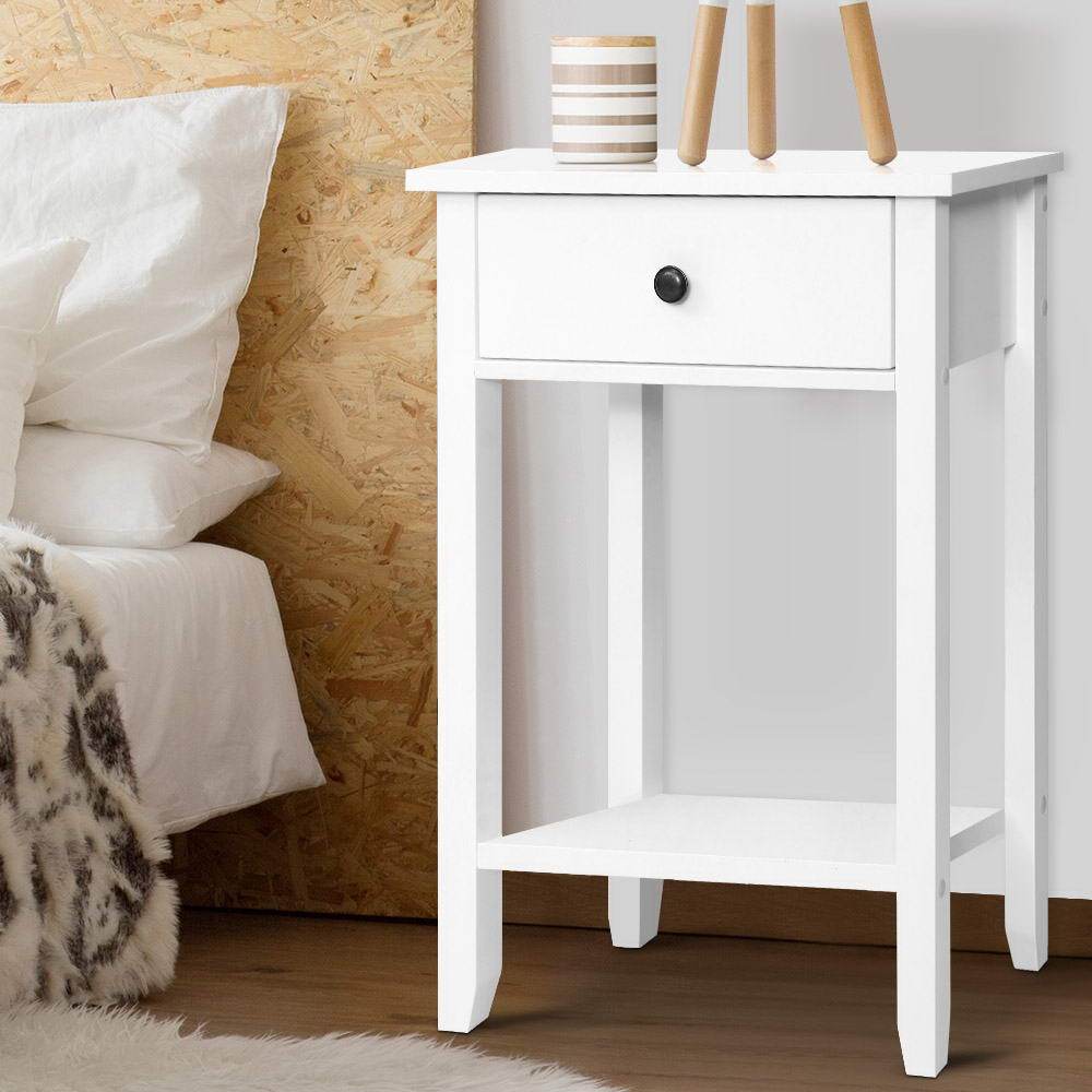 Simple Bedside Table With Drawer White - Bedzy Australia