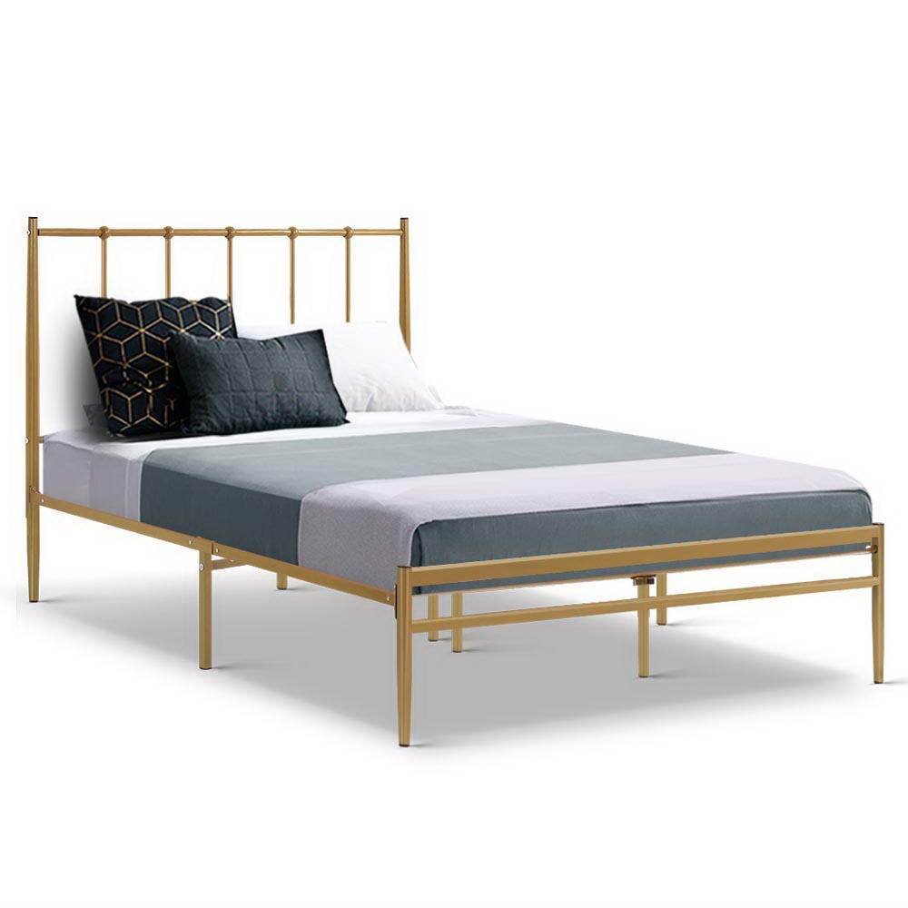 Single Package | Amor Bed Gold & Alzbeta Bonnell Spring Mattress (Medium Firm) - Bedzy Australia