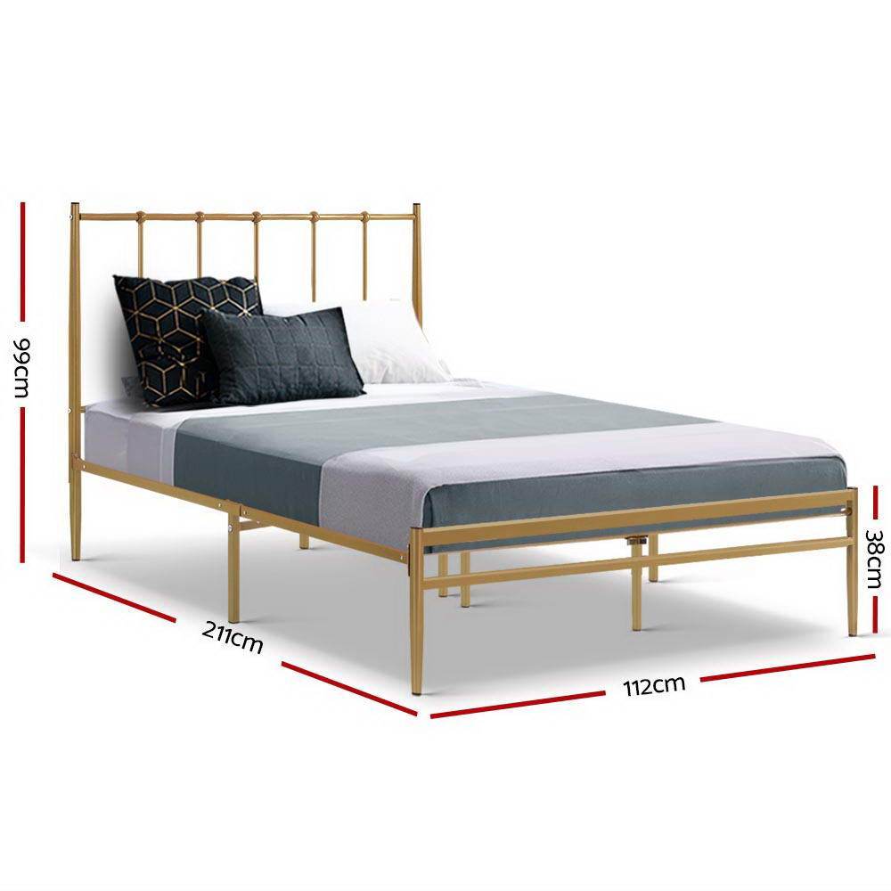 Single Package | Amor Bed Gold & Alzbeta Bonnell Spring Mattress (Medium Firm) - Bedzy Australia