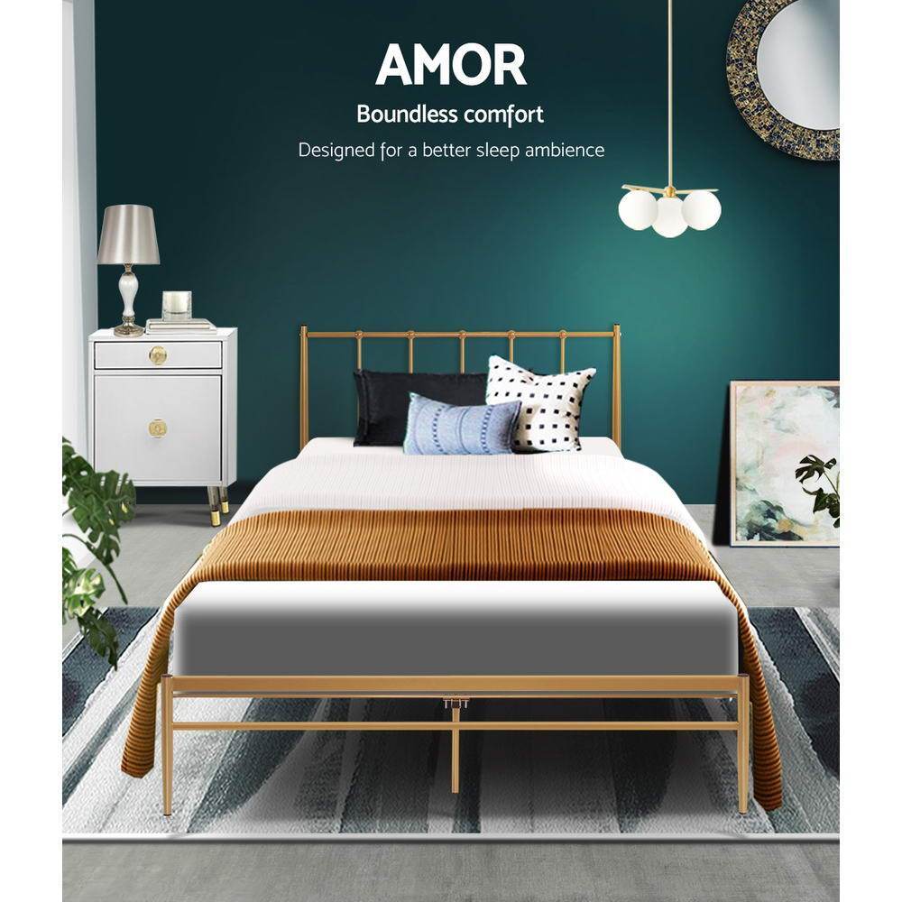 Single Package | Amor Bed Gold & Alzbeta Bonnell Spring Mattress (Medium Firm) - Bedzy Australia