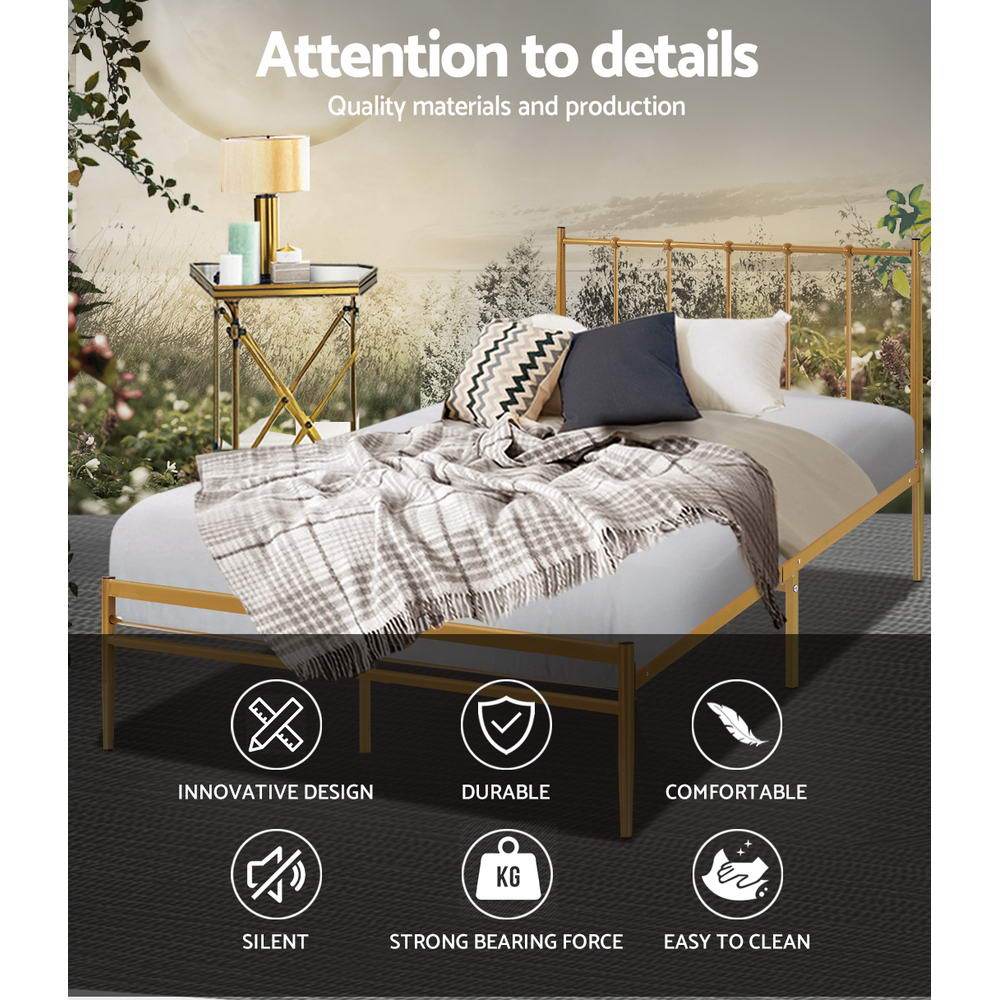 Single Package | Amor Bed Gold & Alzbeta Bonnell Spring Mattress (Medium Firm) - Bedzy Australia