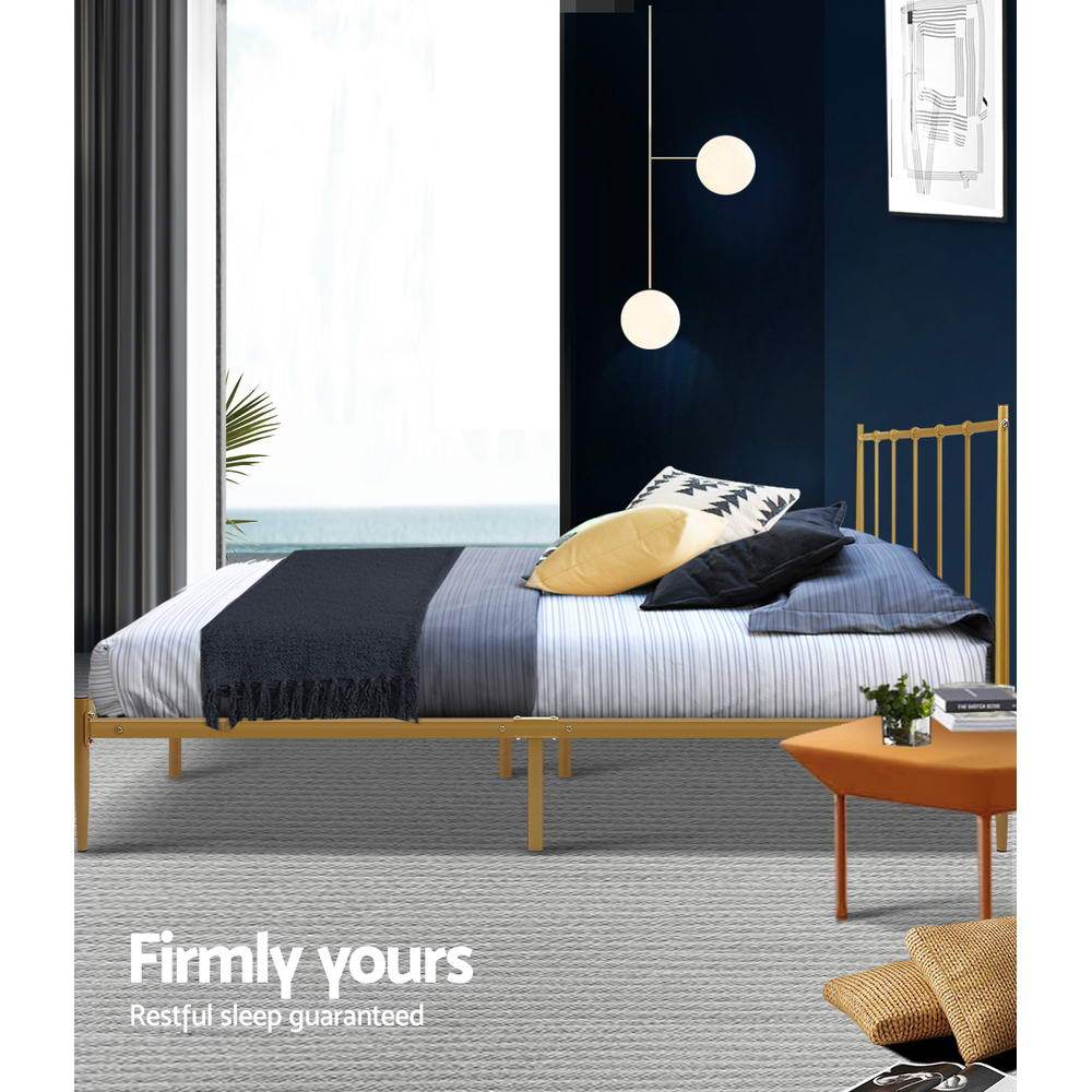 Single Package | Amor Bed Gold & Alzbeta Bonnell Spring Mattress (Medium Firm) - Bedzy Australia