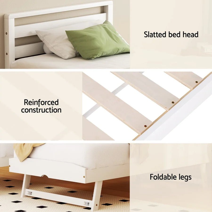 Single Package | Avis Wooden Trundle Bed Frame White, Bonita Pillow Top Mattress (Medium Firm) & Alessio Series Trundle Mattress (Medium Firm) - Bedzy Australia