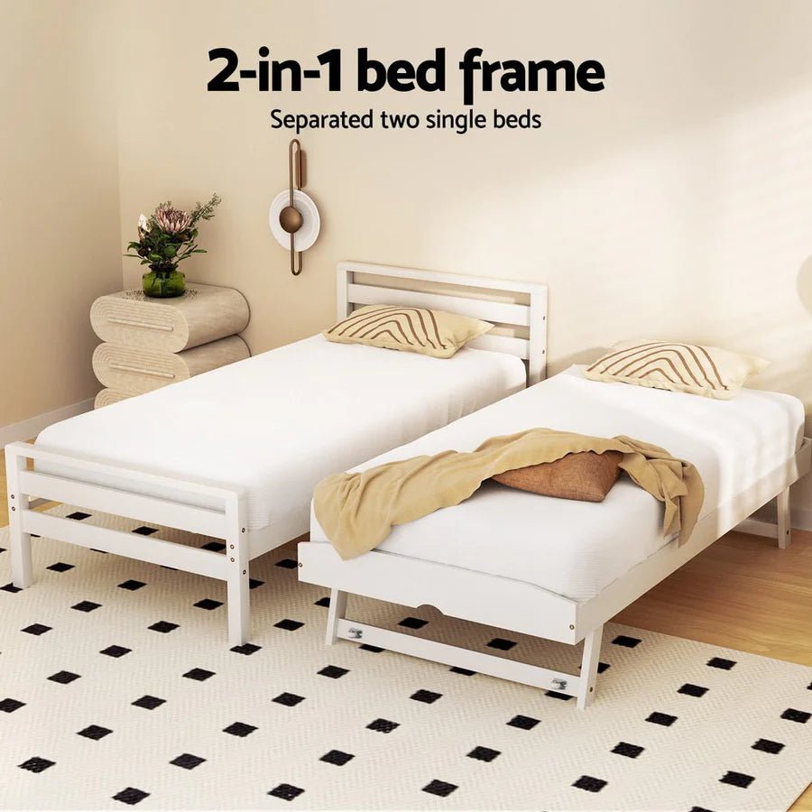 Single Package | Avis Wooden Trundle Bed Frame White, Bonita Pillow Top Mattress (Medium Firm) & Alessio Series Trundle Mattress (Medium Firm) - Bedzy Australia