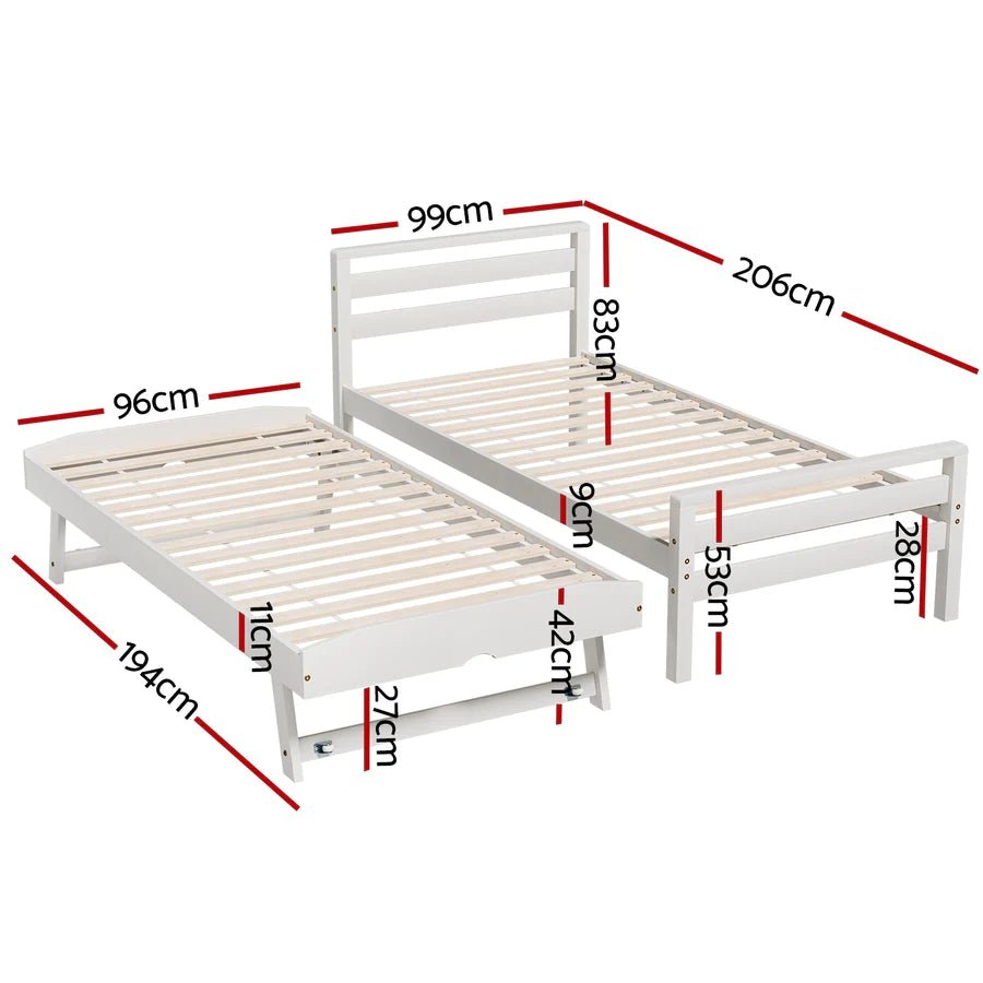 Single Package | Avis Wooden Trundle Bed Frame White, Bonita Pillow Top Mattress (Medium Firm) & Alessio Series Trundle Mattress (Medium Firm) - Bedzy Australia