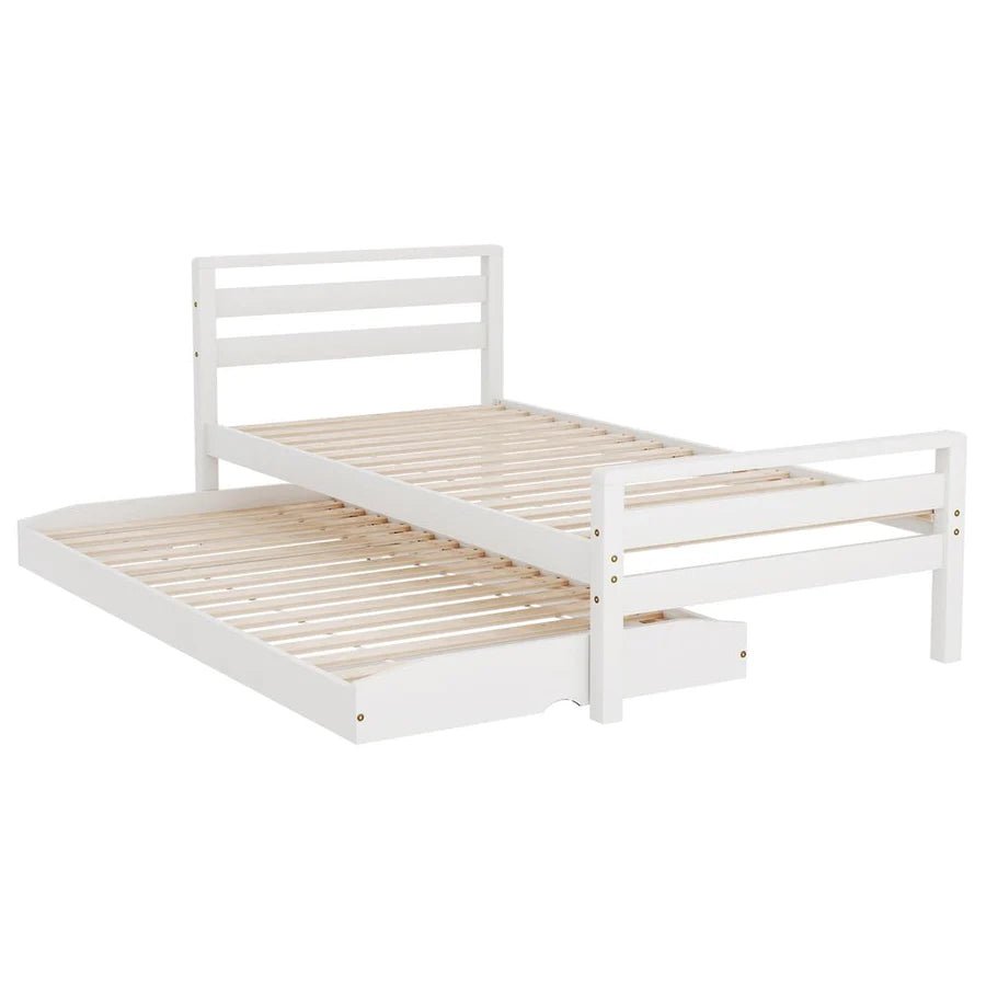 Single Package | Avis Wooden Trundle Bed Frame White, Bonita Pillow Top Mattress (Medium Firm) & Alessio Series Trundle Mattress (Medium Firm) - Bedzy Australia