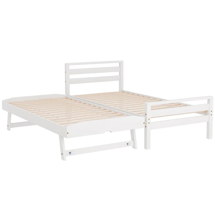 Single Package | Avis Wooden Trundle Bed Frame White, Bonita Pillow Top Mattress (Medium Firm) & Alessio Series Trundle Mattress (Medium Firm) - Bedzy Australia