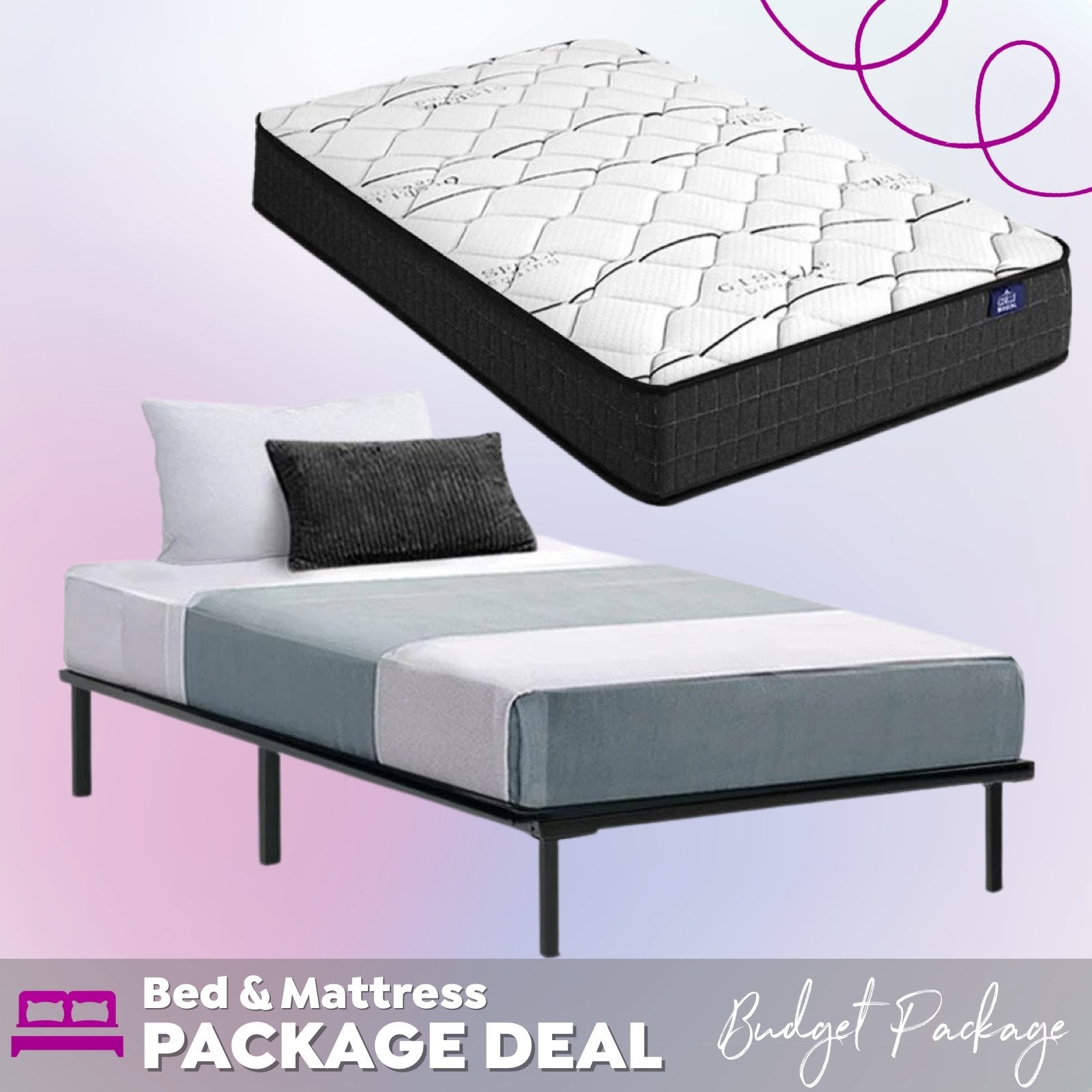 Single Package | Ted Metal Bed Black & Glay Bonnell Spring Mattress (Medium Firm) - Bedzy Australia