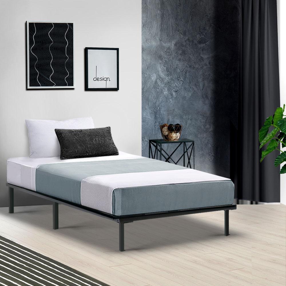 Single Package | Ted Metal Bed Black & Glay Bonnell Spring Mattress (Medium Firm) - Bedzy Australia