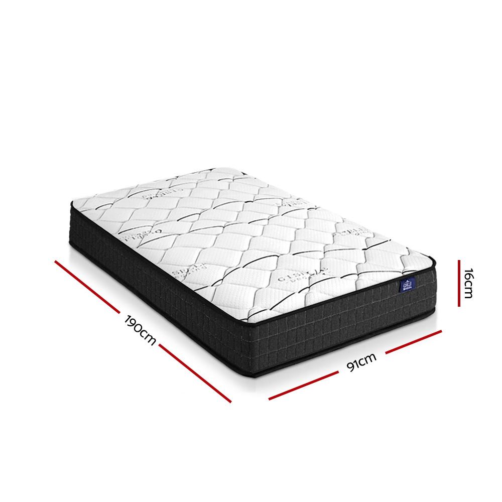 Single Package | Ted Metal Bed Black & Glay Bonnell Spring Mattress (Medium Firm) - Bedzy Australia