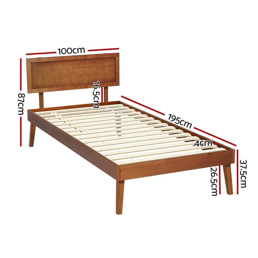 Single Premium Package | Splay Wooden Bed Frame Walnut, Algarve Euro Top Pocket Spring Mattress (Medium Firm) & Pillowtop Mattress Topper - Bedzy Australia